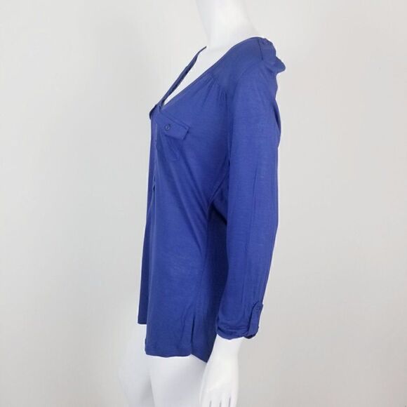 89th & Madison Blue Scoop Neck Henley Top Medium - Picture 4 of 6